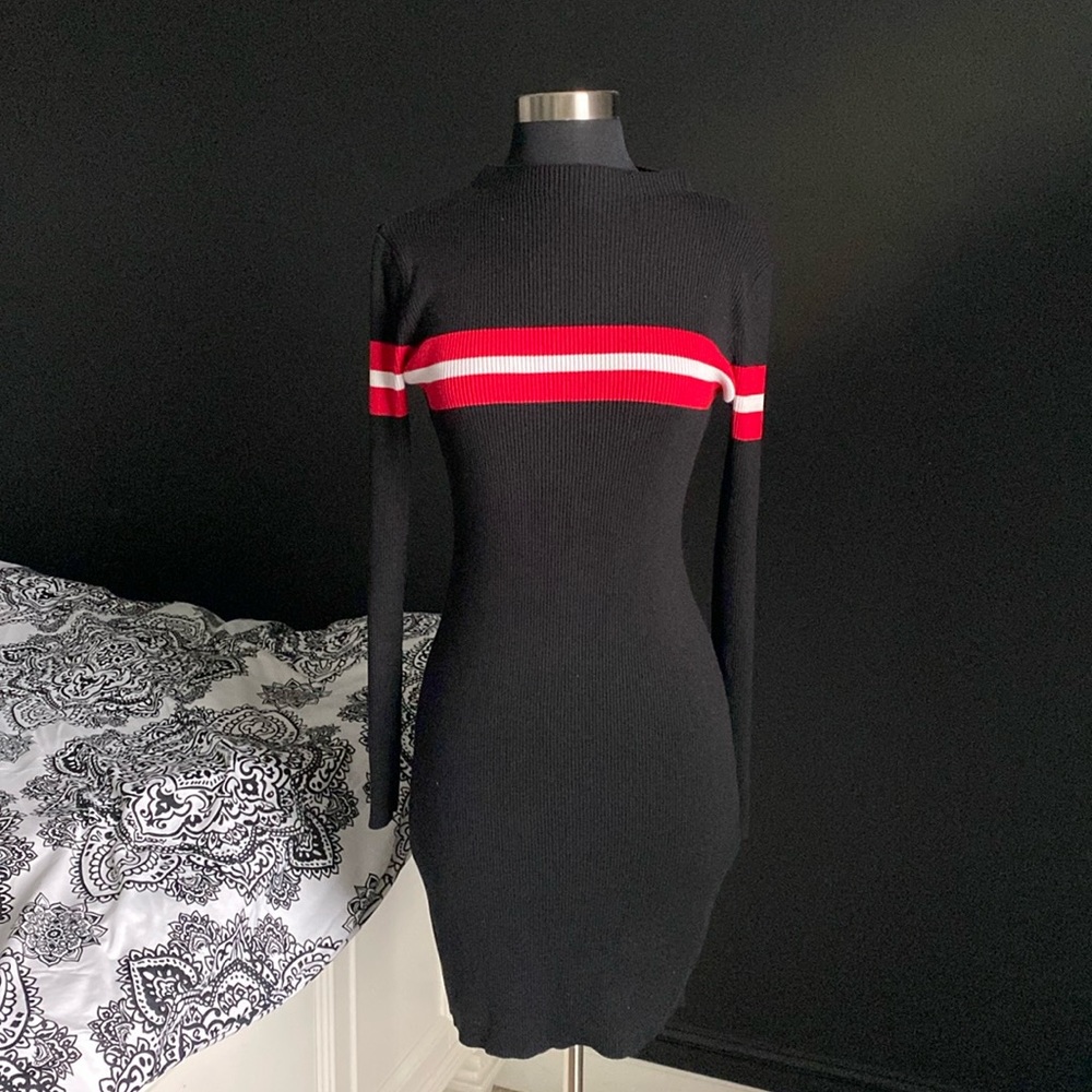 Black striped bodycon sweater dress